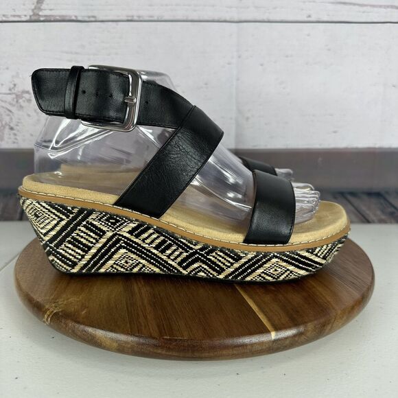 Vionic Shoes - Vionic Sandal Womens 7 Cancun Wedge Black Tan Supportive Shoe Leather Comfort